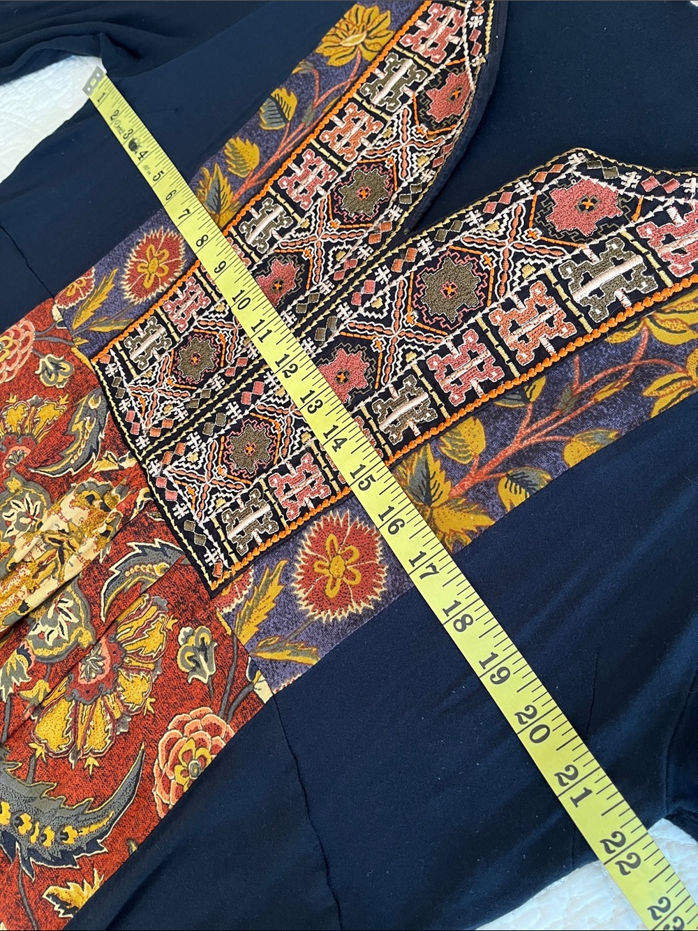 Soft Surroundings Tunic Top Embroidered Yoke Floral Women's XL Blue Multi Boho - Picture 12 of 16